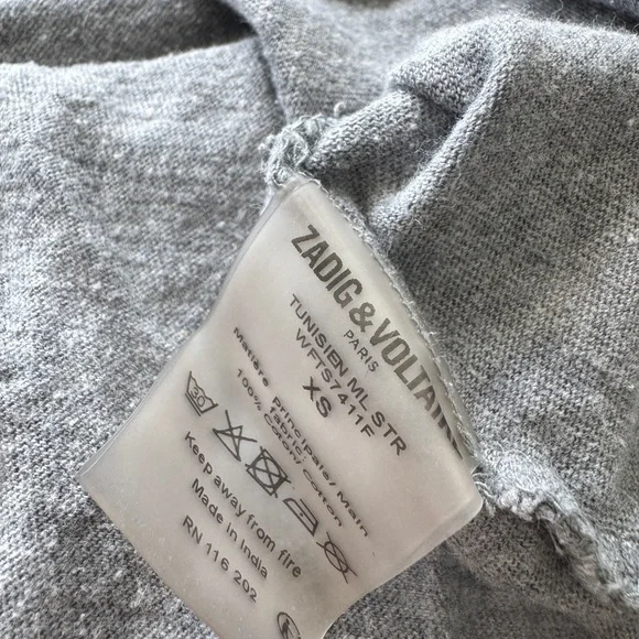 Zadig & Voltaire Gray 'LOVE' V-Neck Sweatshirt - Picture 3 of 3